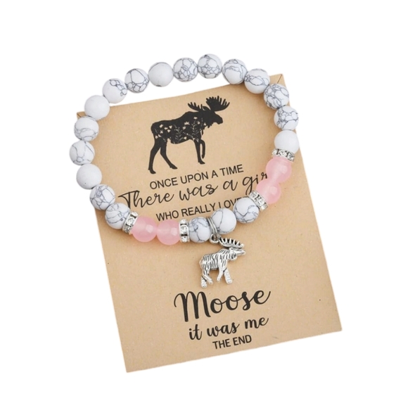 New Natural Stone Beaded Moose Charm Bracelet - Picture 2 of 4